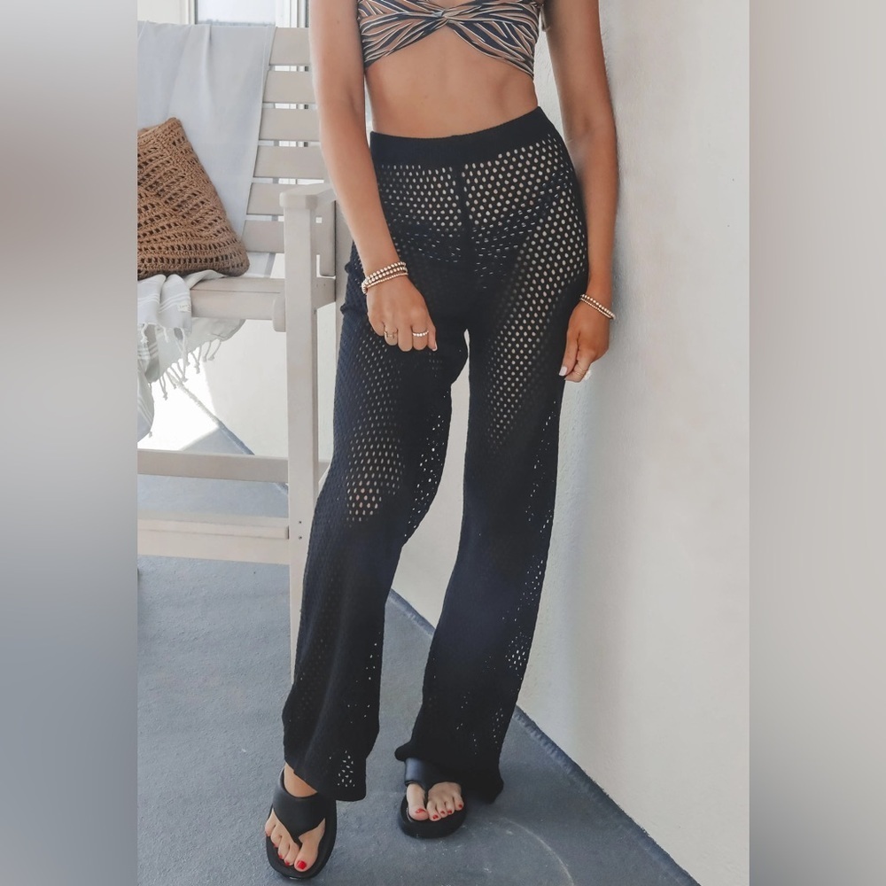 NWT J. Crew Black Mesh Wide Leg Pants